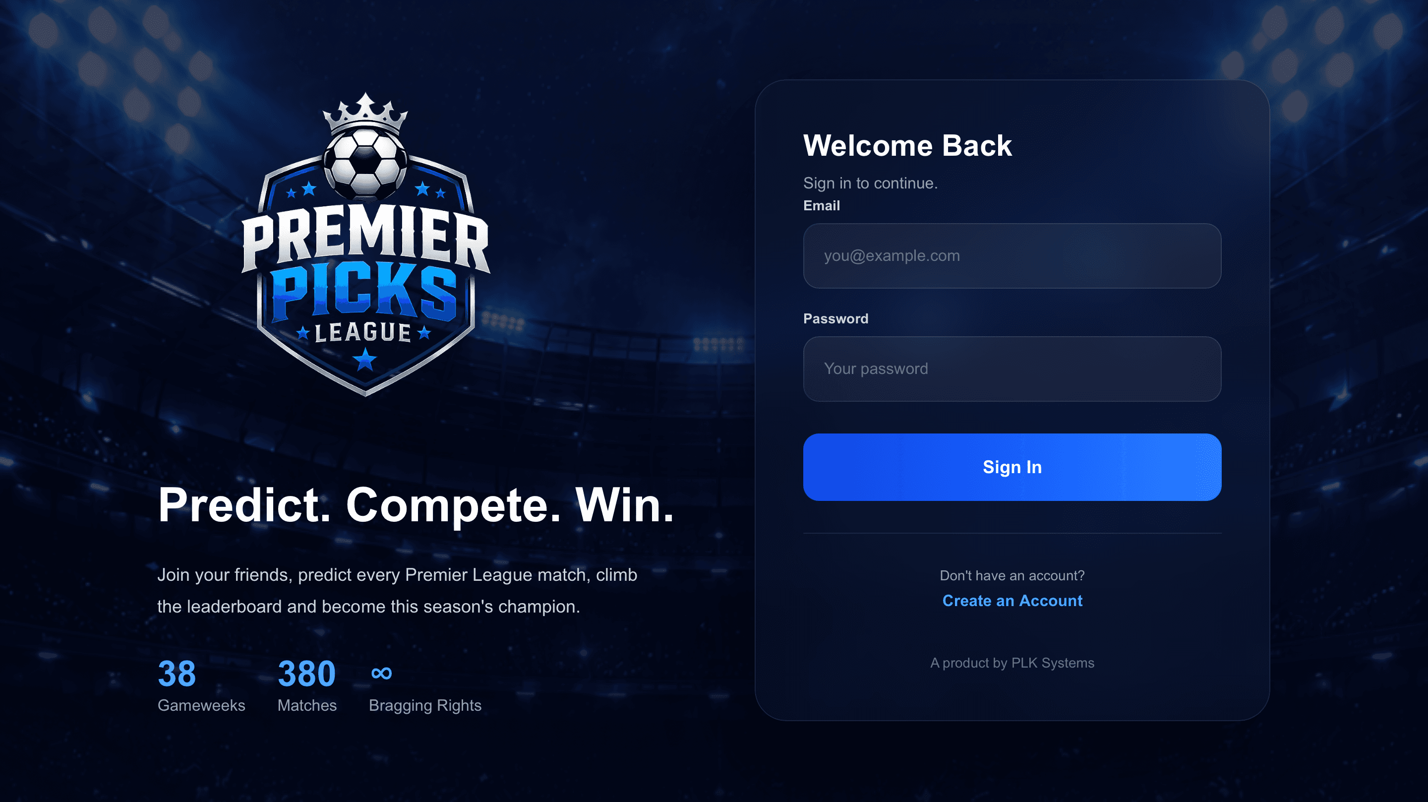 Premier Picks login screen